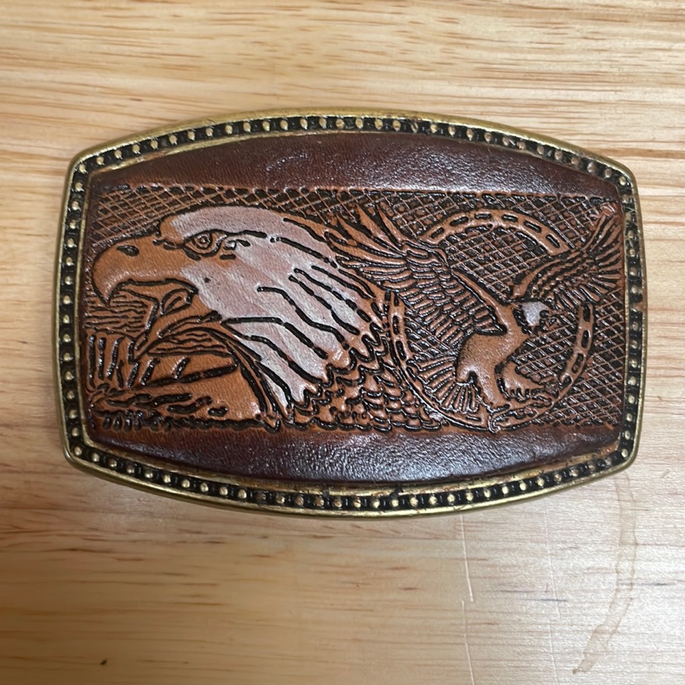 Vintage Alumaline 4108 Brass Leather Eagle Belt Buckle BB-317